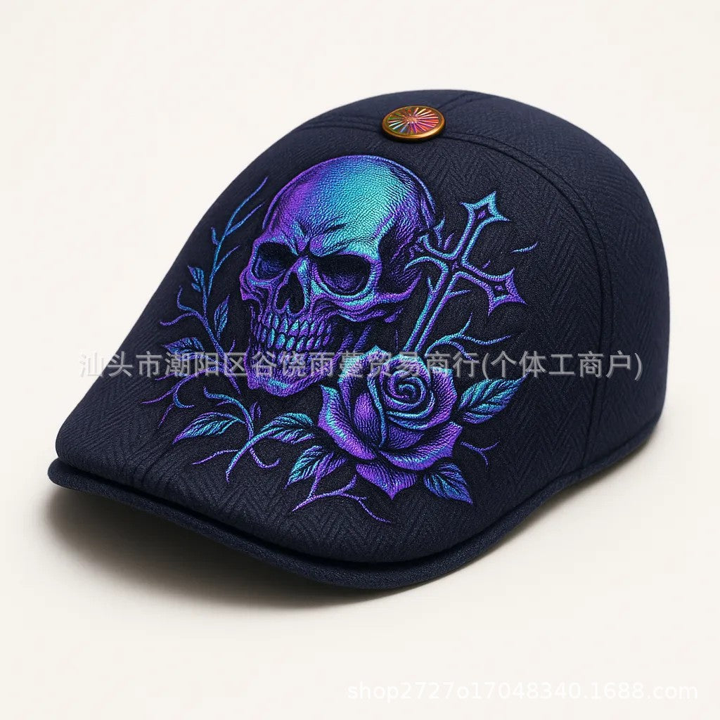 🔥✨Sombrero de ala plana con calavera y espinas