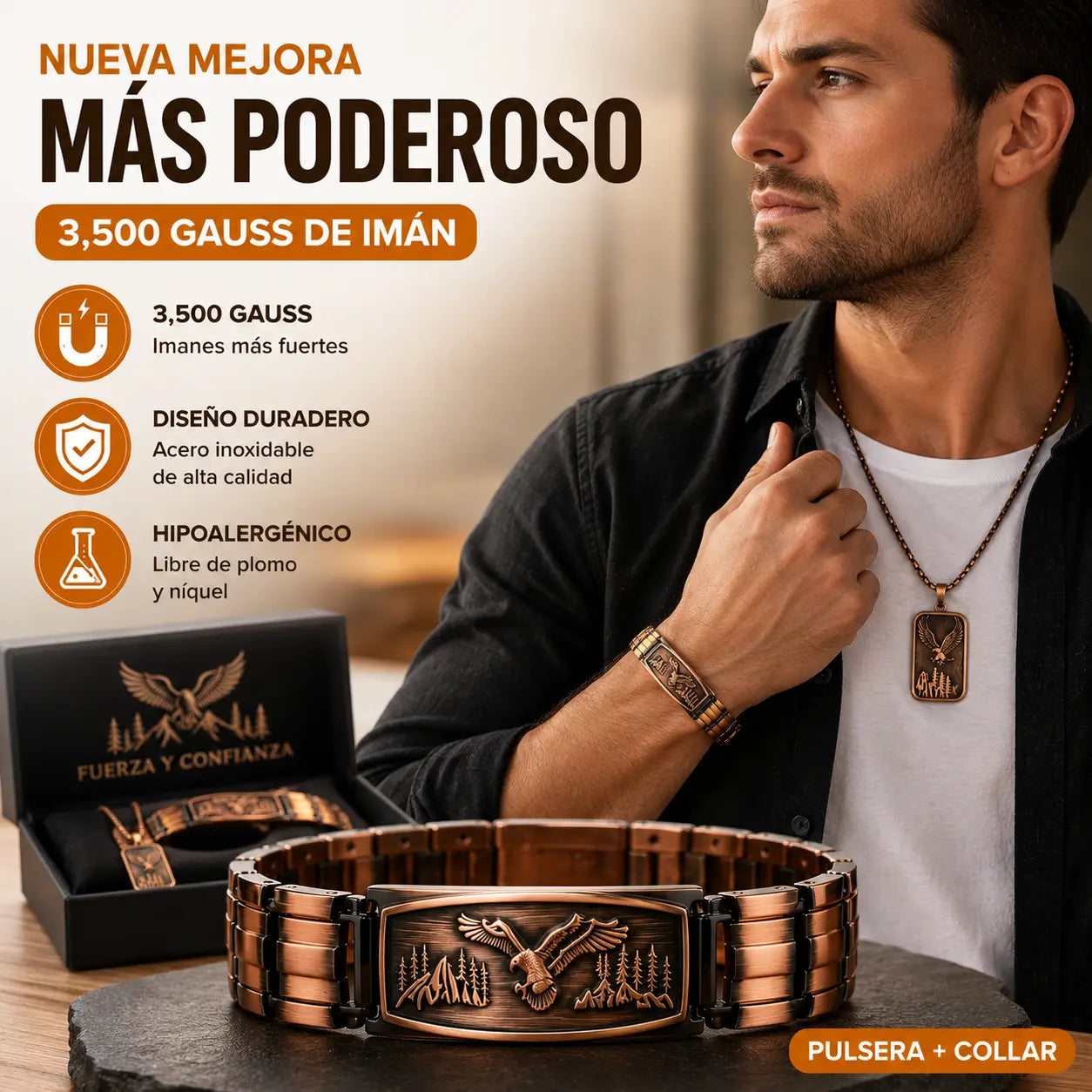 🔥【Pulsera + Collar】Pulsera magnética para hombre con diseño de águila