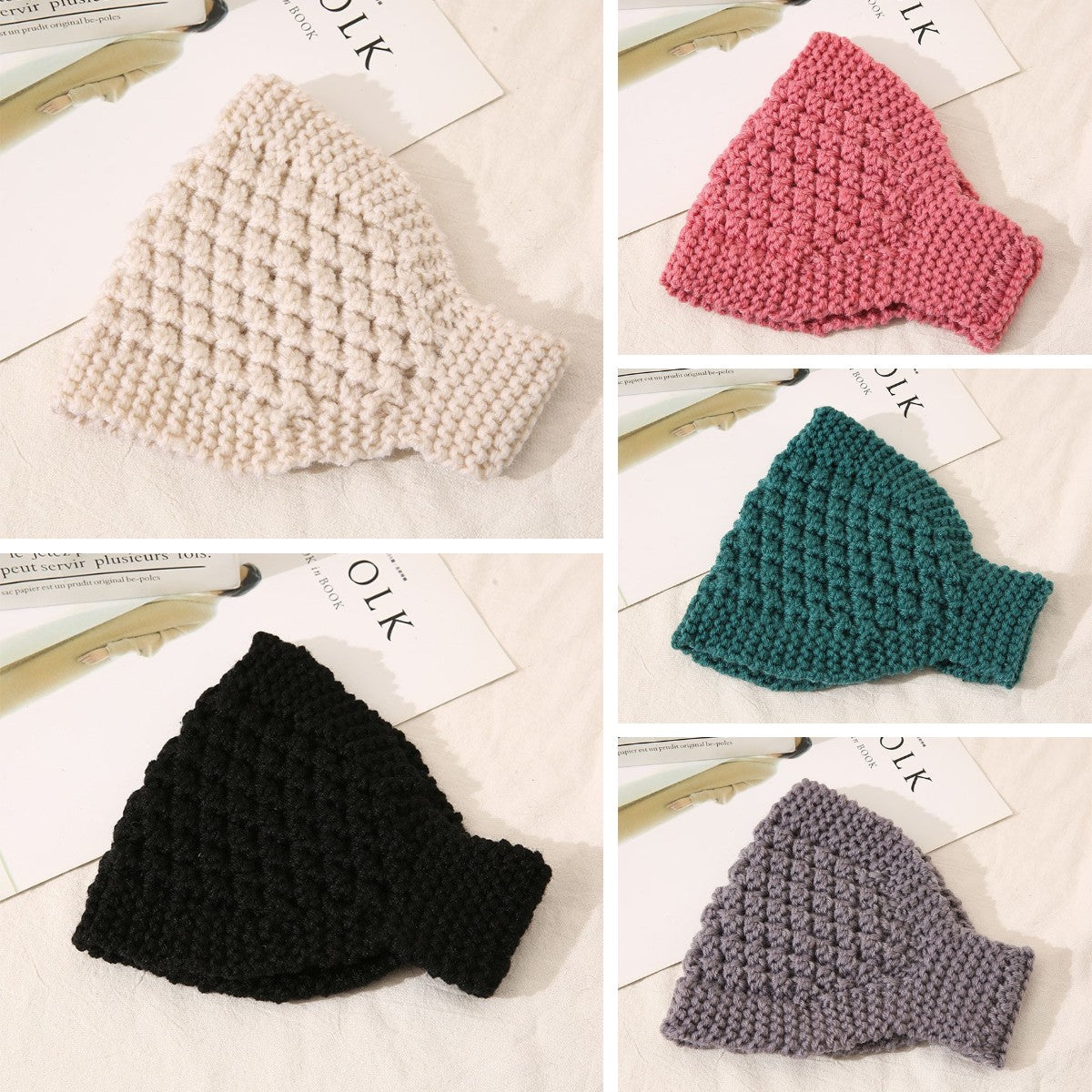 【Juego de 5 piezas】Diadema elástica ancha de lana cálida tejida a mano para otoño e invierno, adecuada para yoga y correr