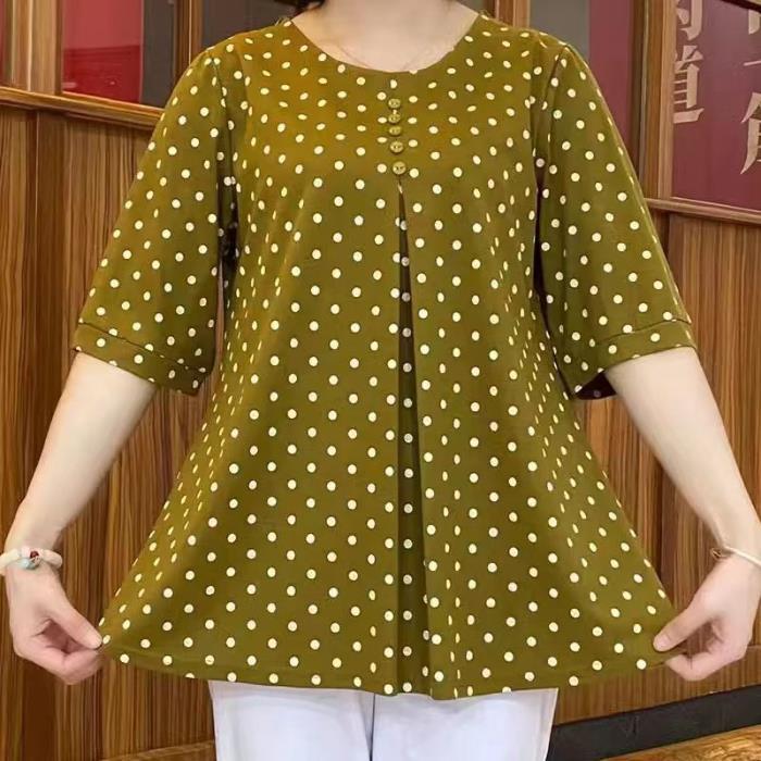 ❤️Camisa de manga corta con estampado de lunares de nuevo estilo✅Cubre la barriga y te hace lucir delgada✅Tela cómoda que no se decolora