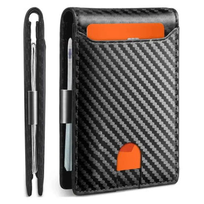 🖤 Cartera RFID de Fibra de Carbono para Hombre – Tarjetero Ultrafino con Clip para Billetes y Múltiples Ranuras