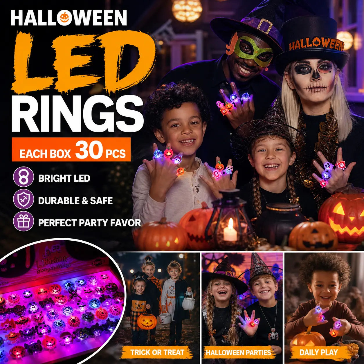 🔥2 juegos de anillos [100 piezas] 24 euros🎃 Anillo luminoso LED de Halloween 💍 | Regalo de fiesta con luz intermitente para la noche de Halloween 👻