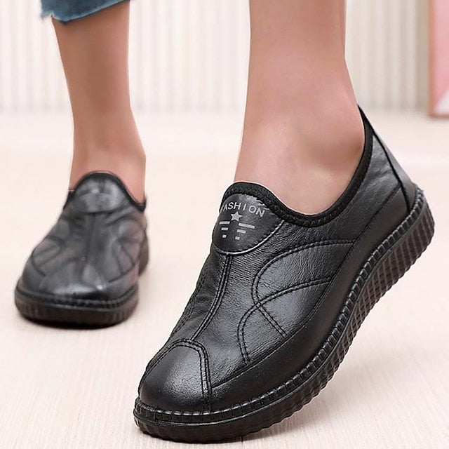 🔥💟🥿【Tallas 36-41】 Zapatos casuales planos de cuero con punta redonda para mujer, modelo 2026