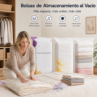 🧳✈️ 【Pack de 5】Bolsas de Compresión al Vacío para Viaje – Ahorra hasta un 80% de Espacio sin Bomba