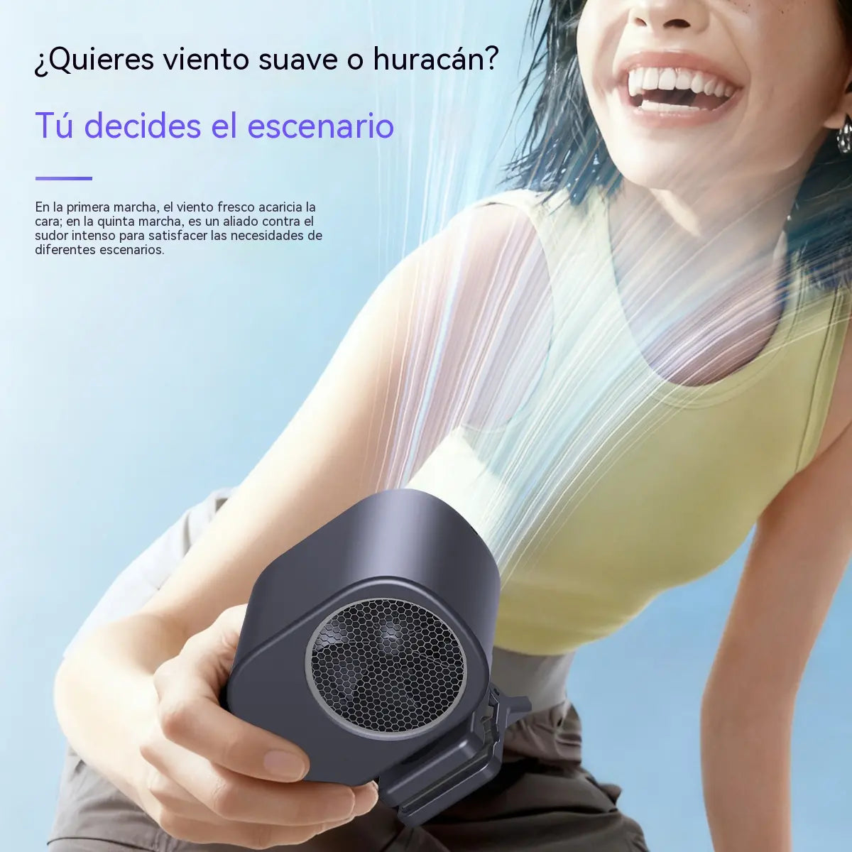 🌀 Ventilador manos libres con pantalla LED, clip integrado y 199 niveles de ajuste