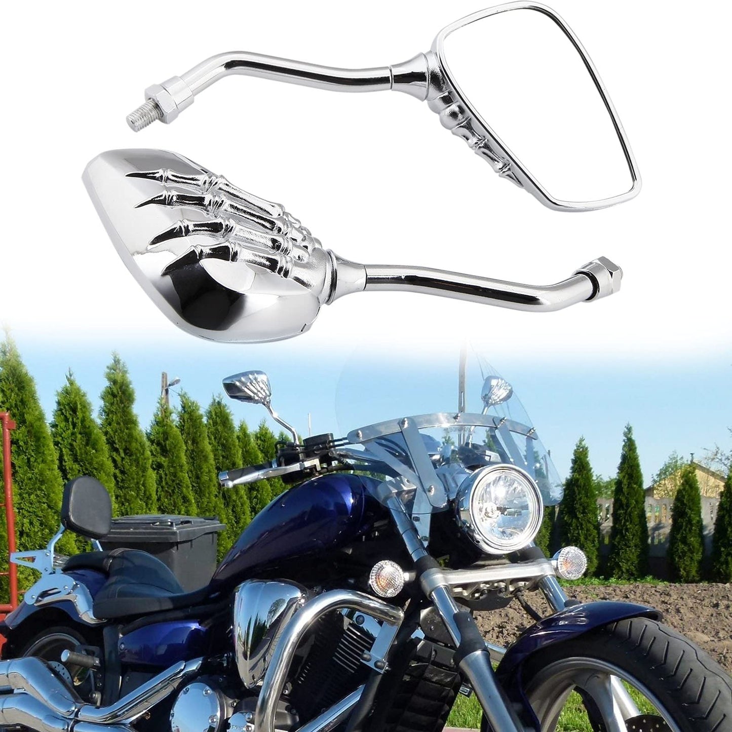 💀🏍️🔍【1 par】🔥Espejo retrovisor de motocicleta con mano fantasma galvanizada, accesorio de seguridad en la conducción, universal para motocicletas y vehículos eléctricos.