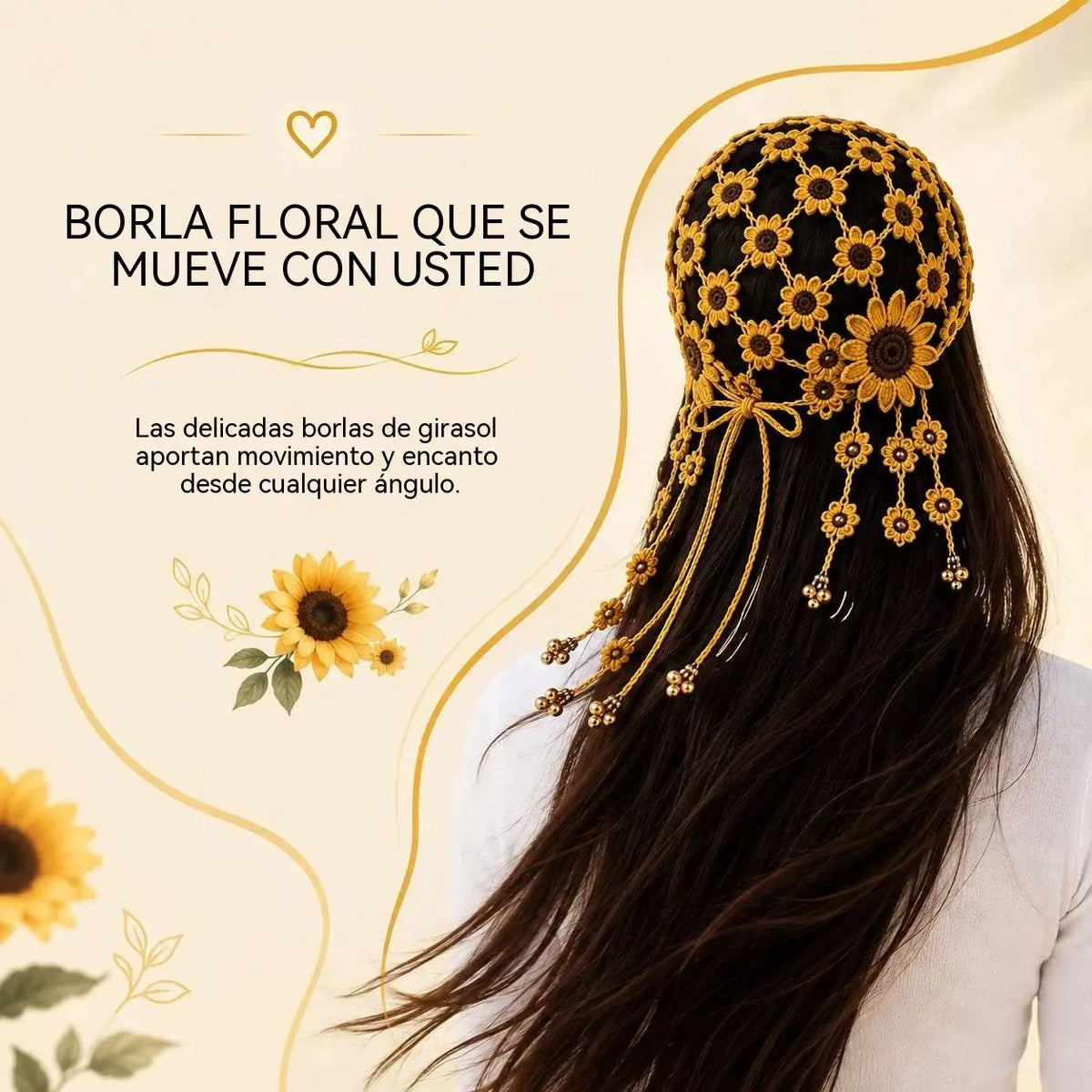 🌻🧶 Gorra de Ganchillo con Girasol para Mujer | Gorra Boho Calada de Verano con Borlas Decorativas
