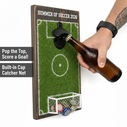 Decoración de pared con abridor de botellas de campo de fútbol