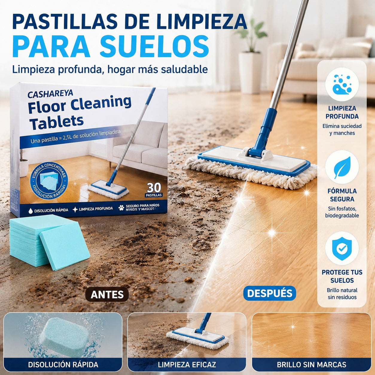 【3 paquetes, 90 pastillas en total】Toallitas limpiadoras de suelos solubles en agua