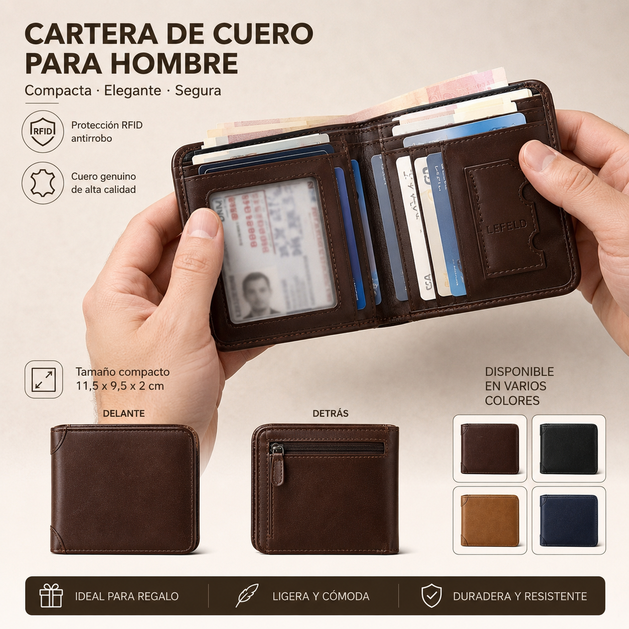 🐂✨ Nueva cartera de cuero genuino para hombre con sistema antirrobo