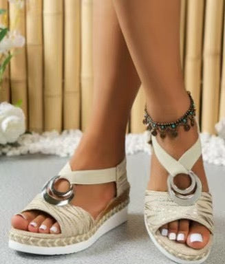 💞【36-43】Nuevas sandalias de verano a la moda con tacón plano, talla grande, suela gruesa.