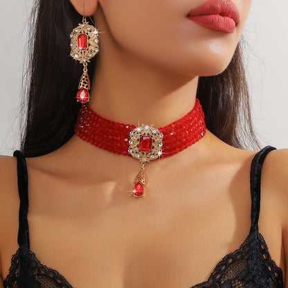 🌹 ¡¡50% DE DESCUENTO AHORA!! 🌹 Conjunto de lujo con collar y pendientes de cristal
