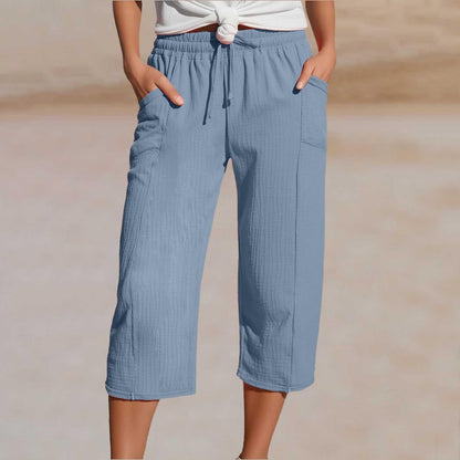 🌸【S-3XL】Pantalones capri plisados de algodón y lino de color liso