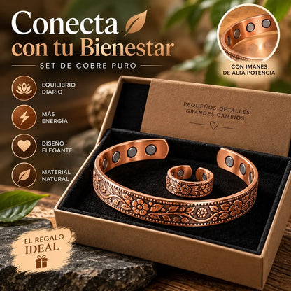 🔥Pulsera + Anillo✨Conjunto creativo de pulsera y anillo magnéticos grabados de estilo retro✨