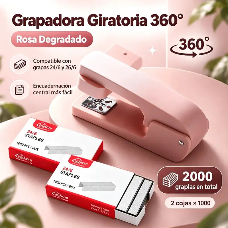 📎✨ Grapadora Giratoria de Gran Tamaño | Grapadora Ergonómica y Portátil para Oficina, Estudio y Encuadernación