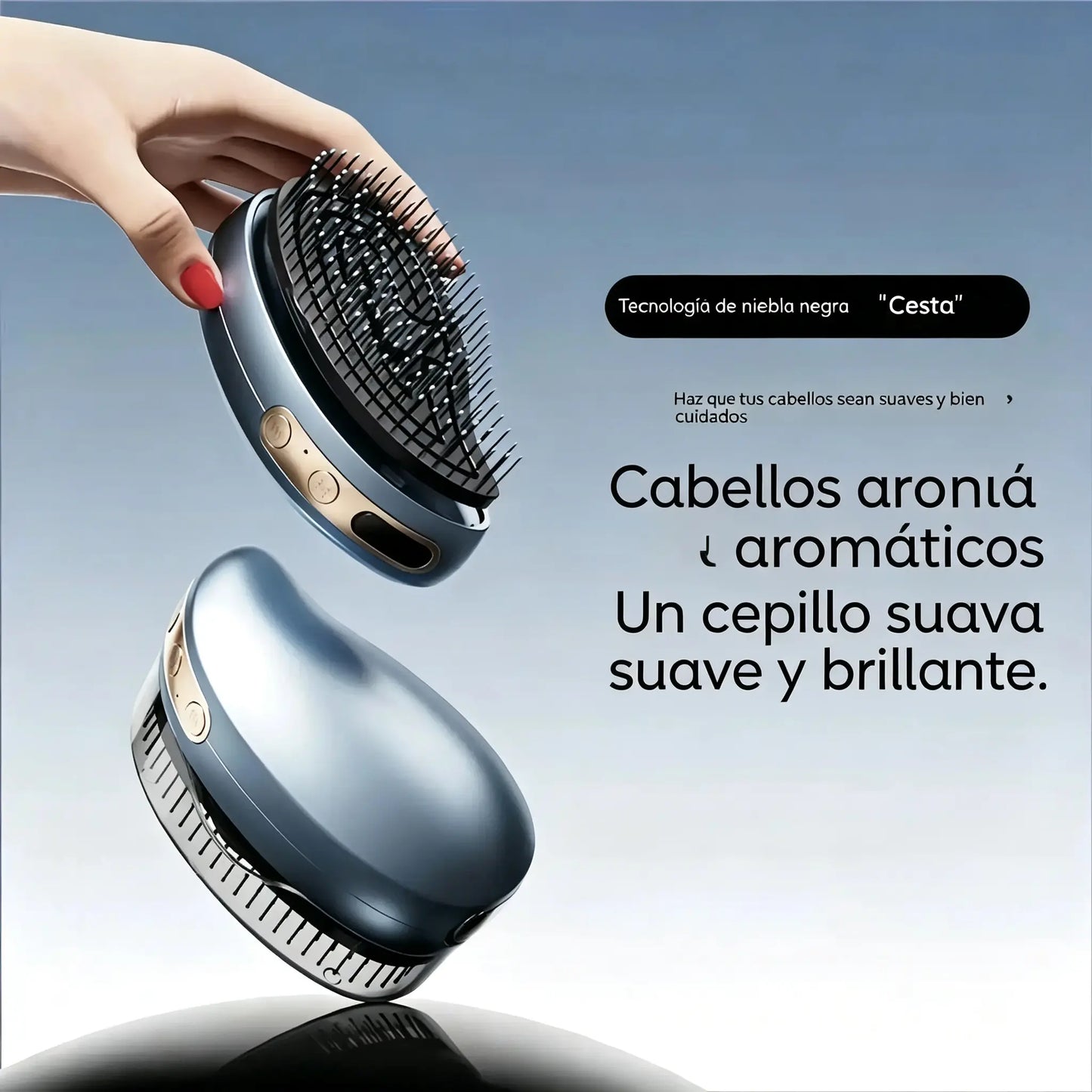 ¡Un cepillo para el cabello equipado con tecnología de última generación! Combina en un solo producto "estimulación del crecimiento del cabello con luz roja, acondicionamiento con aceites esenciales y peinado a baja temperatura".