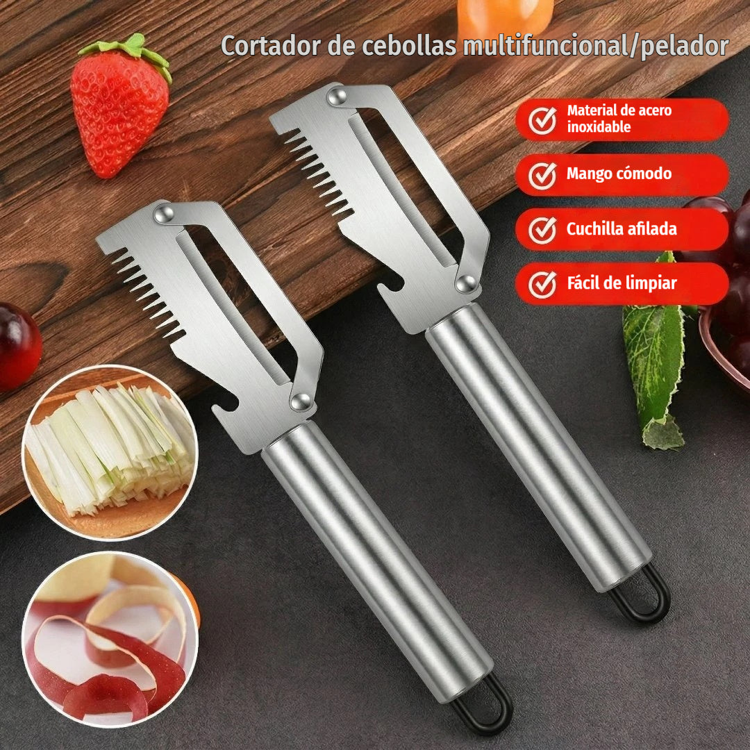 【2 artículos por 23 euros】🧅🔪 Pelador de cocina multifuncional 3 en 1: ¡Pela, corta y abre tapones de botellas! 🔥
