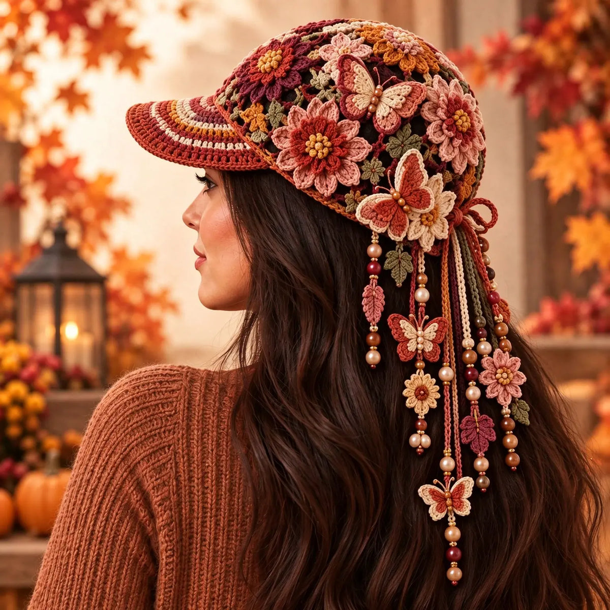🧶🧢Gorra de béisbol de ganchillo para mujer, ideal para otoño.