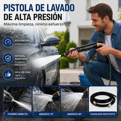 【2 piezas 】Pistola de agua metálica multifuncional de alta presión, con diseño de refuerzo, cuerpo metálico duradero y múltiples modos de pulverización para exteriores.