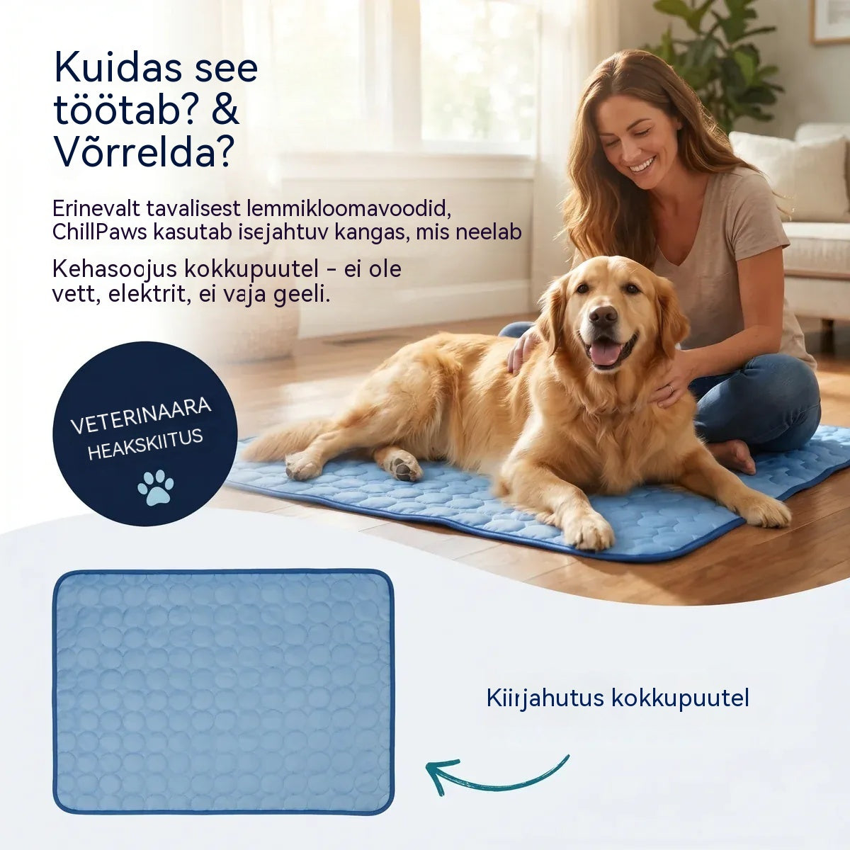 🧊⚡ Suvine allahindlus! Jahutav lemmikloomamatt (veevaba) – hingav Oxford-kangas, sobib igasse voodisse või puuri.