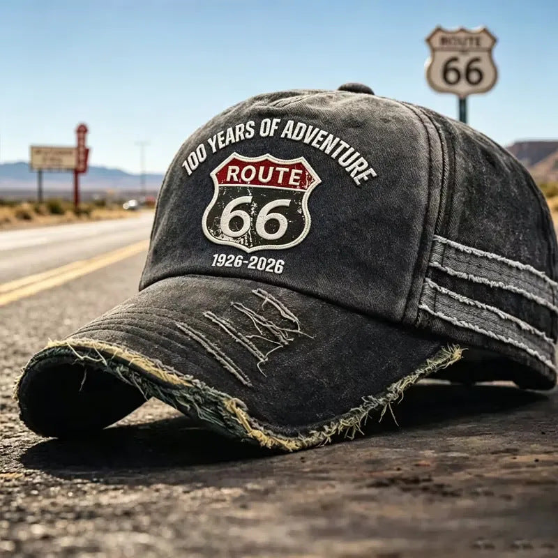 Nastavljiva retro baseball kapa Route 66, odlična izbira za ljubitelje kolesarjenja.