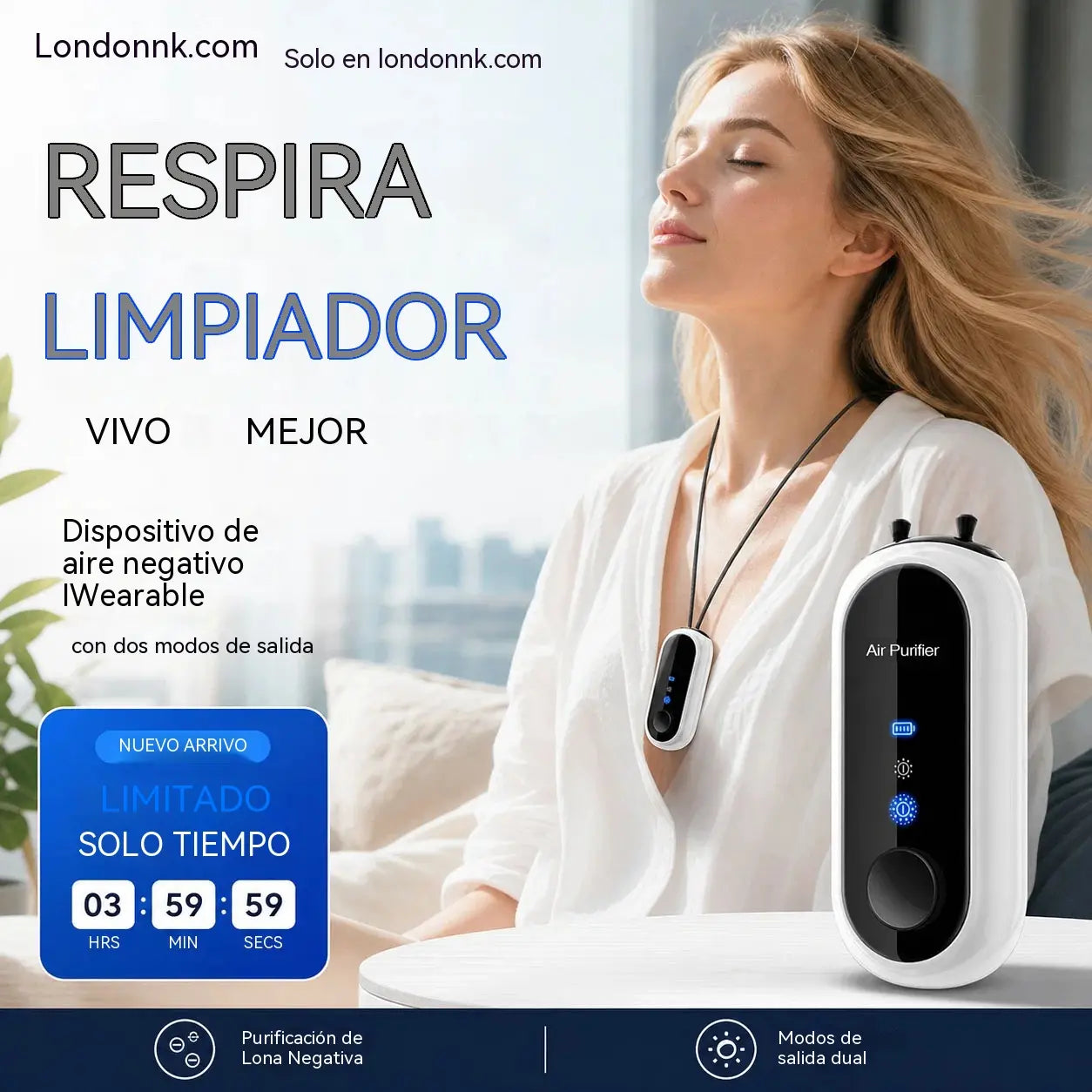 🌬️✨ Purificador de aire portátil de iones negativos: ¡aire fresco dondequiera que vayas! 🍃💪