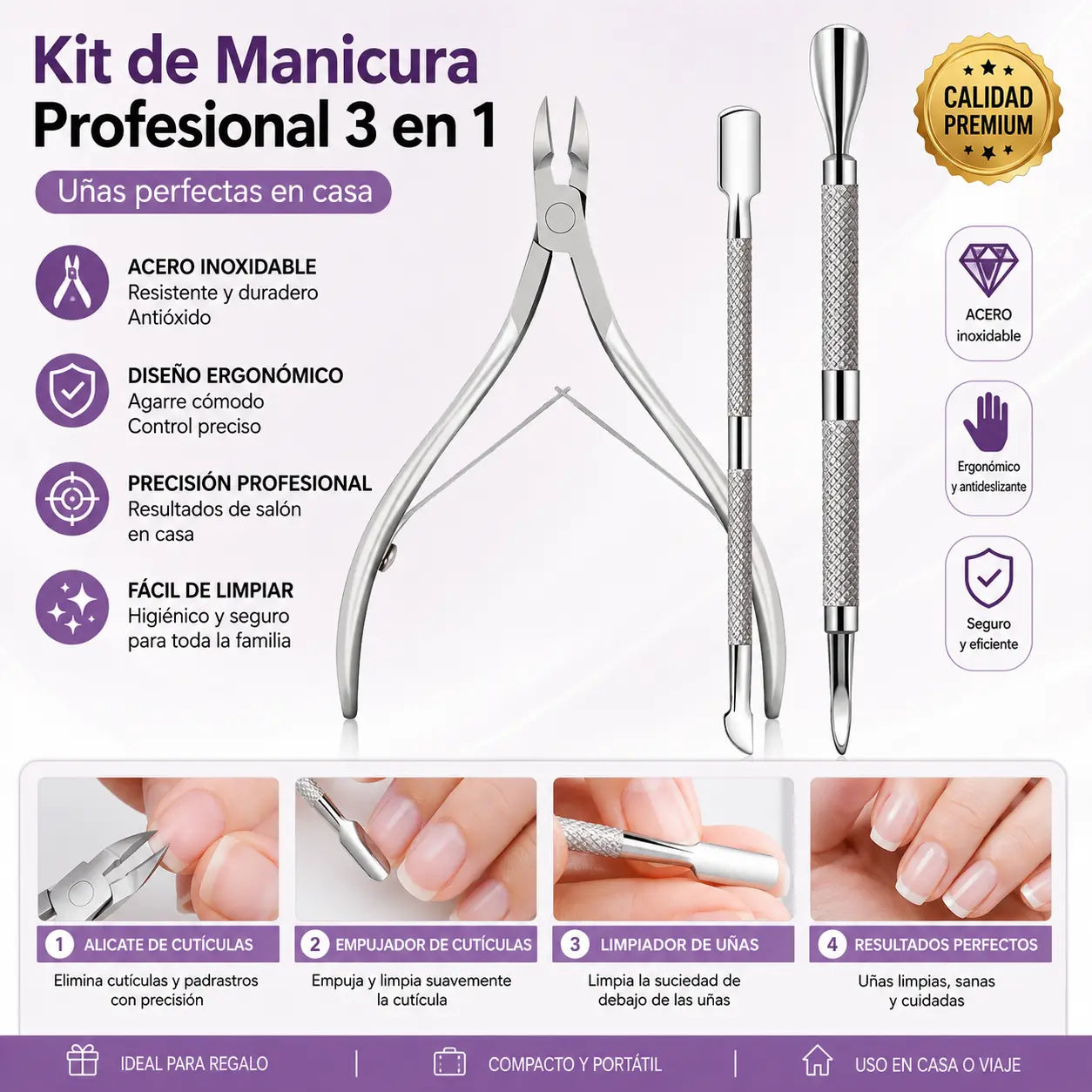 📢📢¡50% de descuento! ⏰Kit de cuidado de cutículas de acero inoxidable - 3 piezas