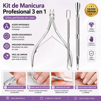 📢📢¡50% de descuento! ⏰Kit de cuidado de cutículas de acero inoxidable - 3 piezas
