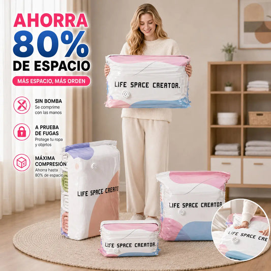 🧳【Juego de 5 piezas】💨 Bolsa de almacenamiento al vacío grande y compresible: no requiere bomba, es a prueba de fugas e ideal para ahorrar espacio en maletas y en casa ✈️