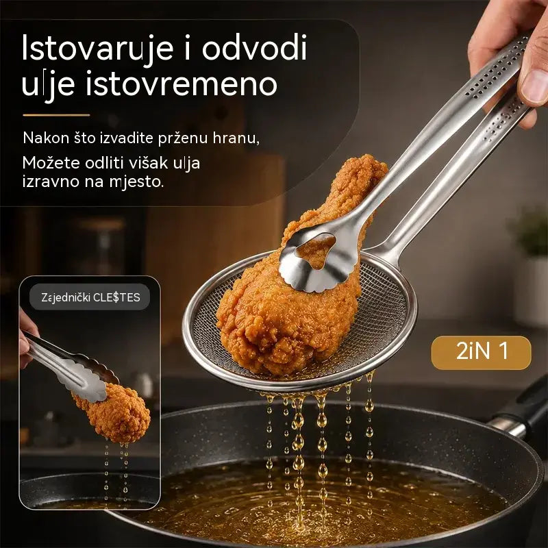 【Kupi 1, dobi 1 gratis】🍤 Kopča za cjedilo za ulje od nehrđajućeg čelika 2 u 1 | Kopča i cjedilo u jednom · Neophodan kuhinjski gadget 🥢