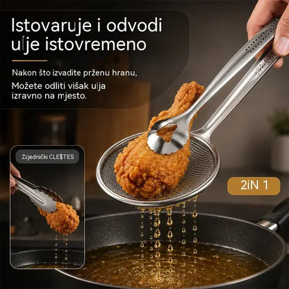 【Kupi 1, dobi 1 gratis】🍤 Kopča za cjedilo za ulje od nehrđajućeg čelika 2 u 1 | Kopča i cjedilo u jednom · Neophodan kuhinjski gadget 🥢