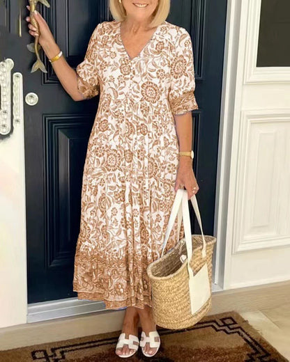 【S-3XL】2026 nuevo vestido largo floral elegante con cuello en V
