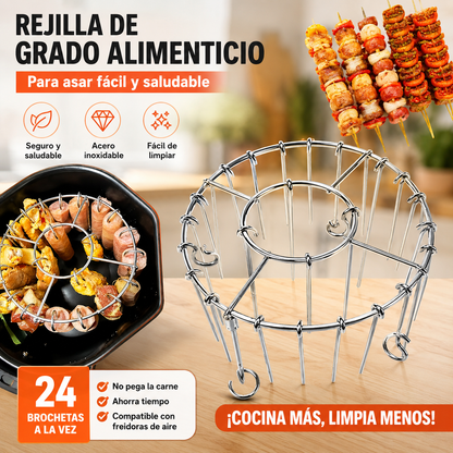 🍖🍗Parrilla de acero inoxidable 304 con 24 brochetas para horno freidora de aire