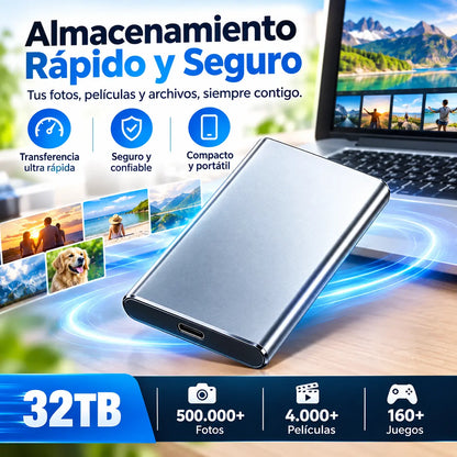 ⚡【32TB】💾 Unidad de Estado Sólido SSD Ultrafina de Nueva Generación | Alta Capacidad y Alta Velocidad | Almacenamiento Portátil 🚀