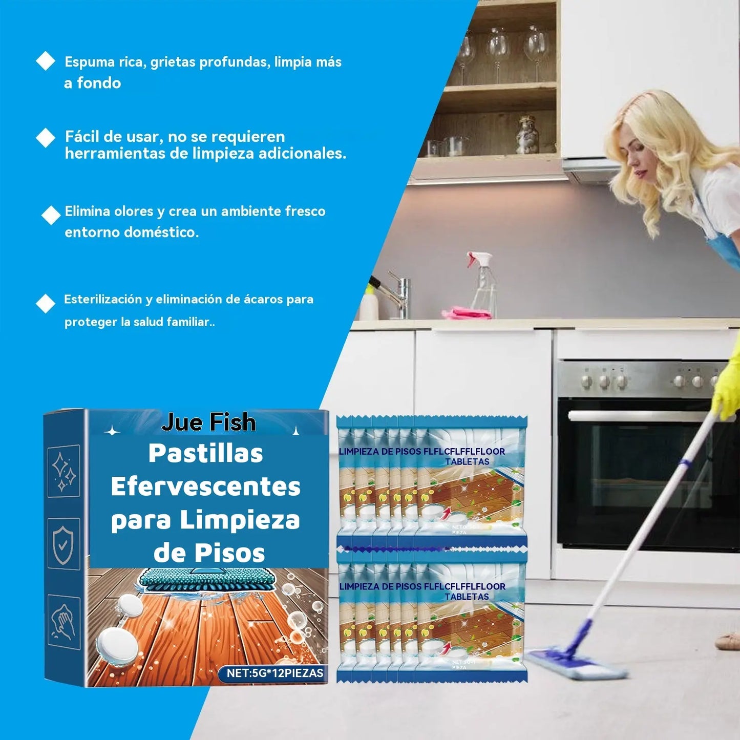 ✨【 2 cajas (24 cápsulas) — 24 euros】Pastillas efervescentes para limpiar suelos: eliminan manchas, incrustaciones, dan brillo y abrillantan.