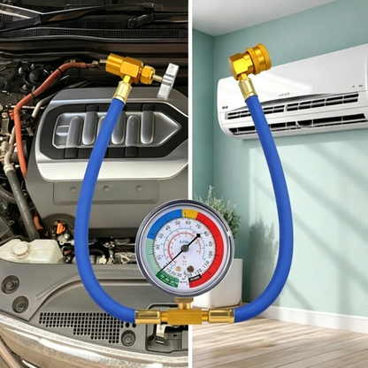 🔧❄️ Manguera de recarga de refrigerante AC R134a con manómetro – Antifugas, fácil de leer y compatible con coches, camiones o aire acondicionado doméstico – Recarga DIY segura 🚗