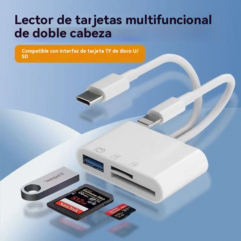 📸📱Lector de tarjetas de doble puerto compatible con teléfonos Apple, tarjetas SD y cámaras con conectividad Tipo-C.