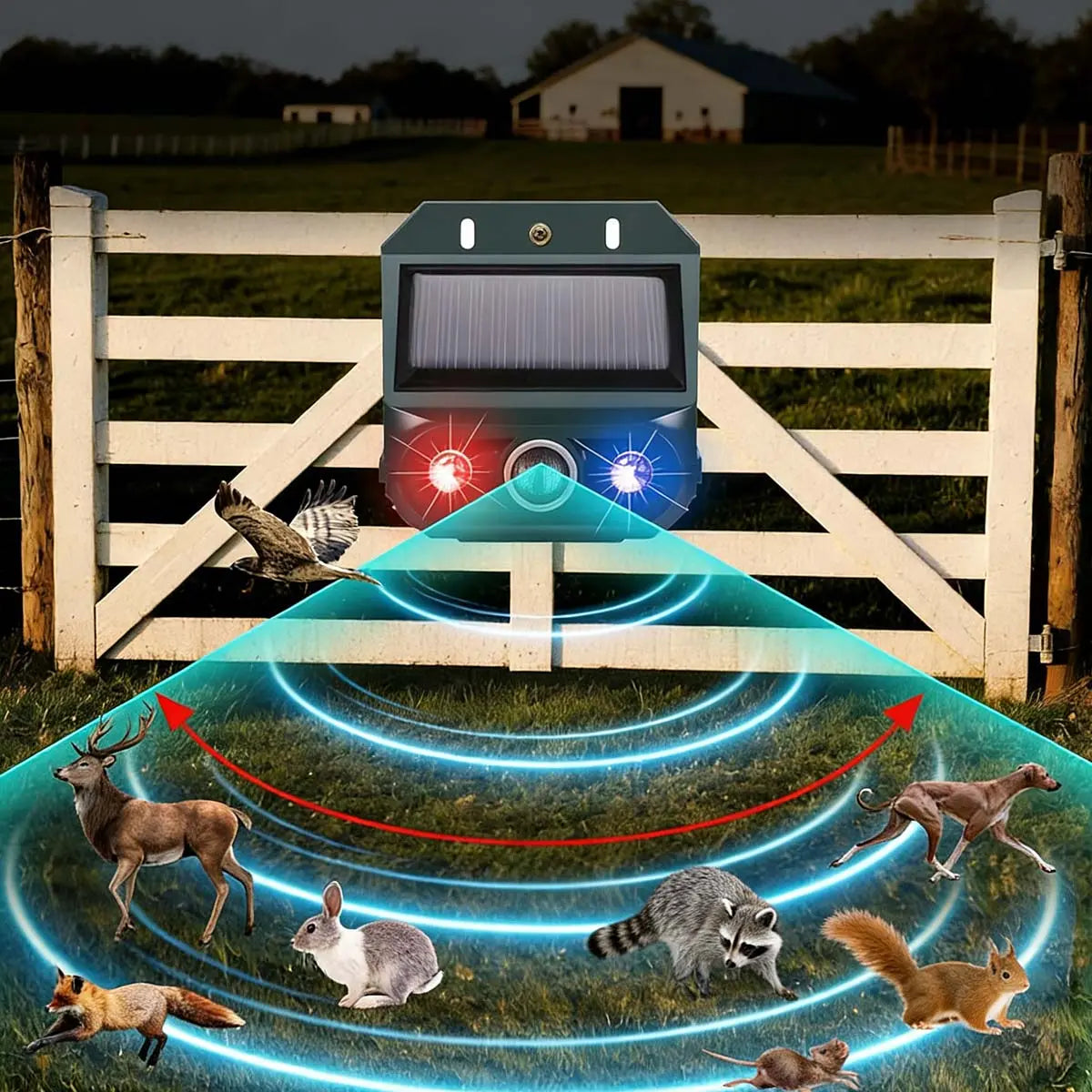 🔥Repelente solar ultrasónico para animales para exteriores: puede ahuyentar pájaros y animales.