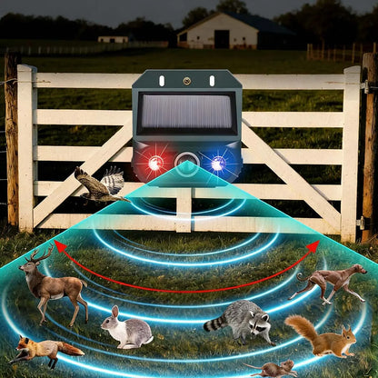 🔥Repelente solar ultrasónico para animales para exteriores: puede ahuyentar pájaros y animales.