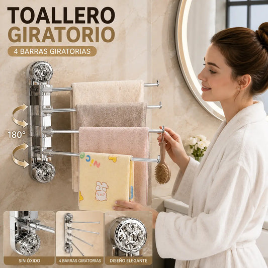 Estante giratorio multibarra con ventosas que no requiere taladrar, toallero de pared para baño.
