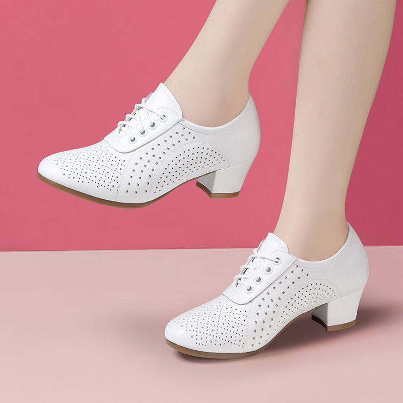 🔥【Tallas 34-41】🔥【Altura del tacón 5 cm】👡Nuevos zapatos de cuero genuino para mujer 2026 con una sola capa, transpirables y huecos.