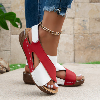 🔥👡【36-43】Sandalias de cuña de color en contraste para mujer, zapatos casuales de verano con punta abierta