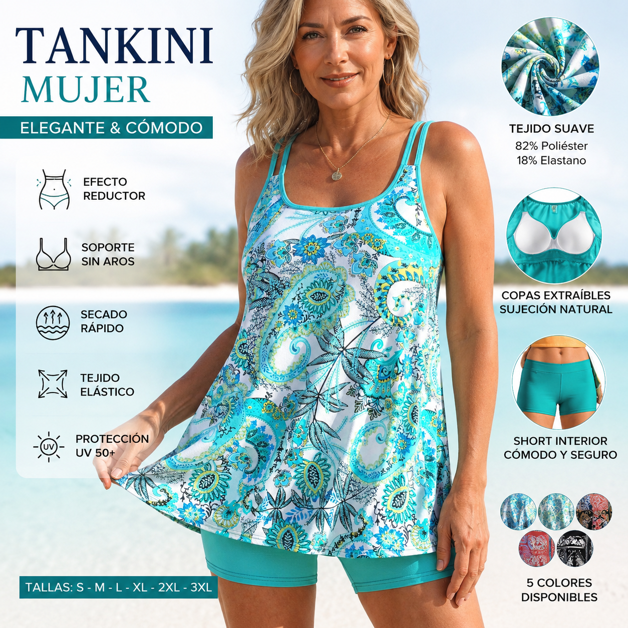 👙【S-5XL】Bañador bóxer de dos piezas estampado para mujer