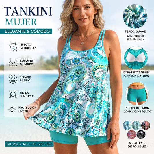 👙【S-5XL】Bañador bóxer de dos piezas estampado para mujer