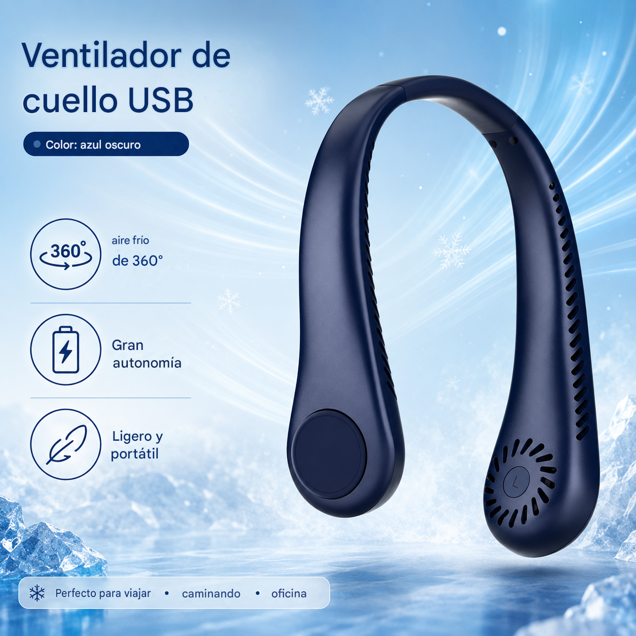 Ventilador de cuello – Extremadamente silencioso, portátil y con rotación de 360° – Ideal para el verano