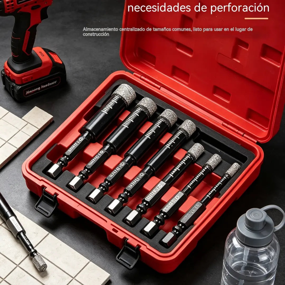 【 6 piezas】Juego de seis brocas huecas de diamante | Perforación limpia y precisa, sin grietas | Alta resistencia al desgaste【6+8+10+12+14+16mm】