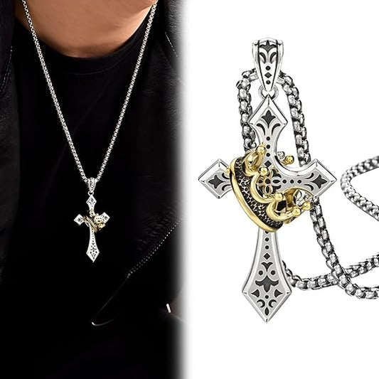 👑✝️ Collar vintage con cruz y corona – símbolo de fe, fuerza y protección diaria