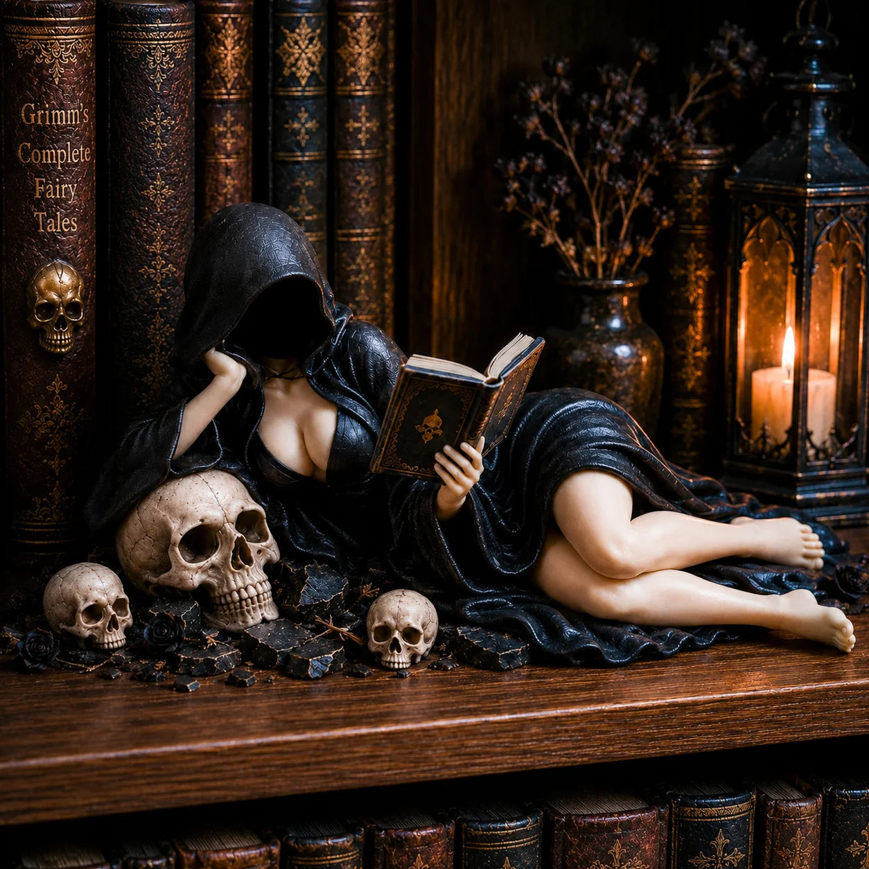 【Novedad 2026】Estatuilla gótica «Lector encapuchado»: un adorno misterioso y sensual para el dormitorio o la oficina. ¡Un regalo decorativo de estilo *dark academia*! 🖤📖