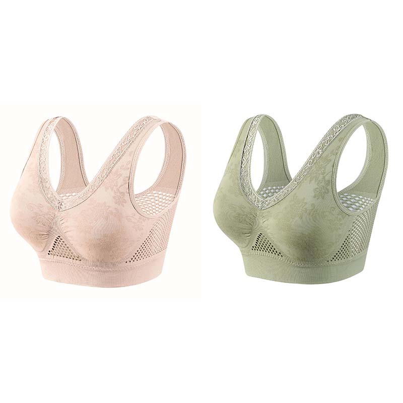 【M-6XL】2 pieza -【40-120kg】Nuevo sujetador cómodo y sin aros para mujer en tallas grandes; transpirable y confortable, con malla para la disipación del calor.