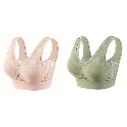 【M-6XL】2 pieza -【40-120kg】Nuevo sujetador cómodo y sin aros para mujer en tallas grandes; transpirable y confortable, con malla para la disipación del calor.